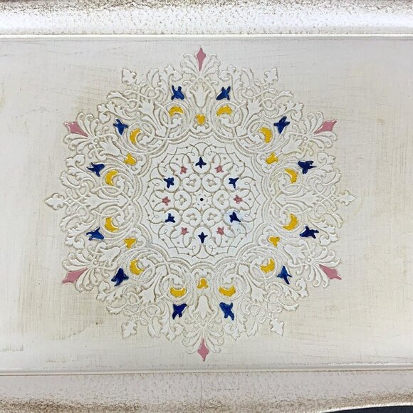 Handmade Sezzatini Firenze Florentine Ivory Serving Tray With Medallion Design - Picture 2 of 7